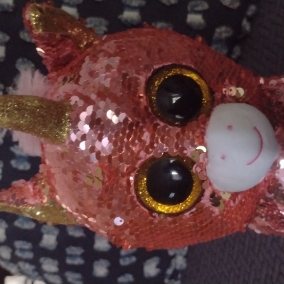 Sunset  Beanie Boo FLIPPABLES: SUNSET -Shiny Coral/Gold Sequined Unicorn 11" - Picture 4 of 6